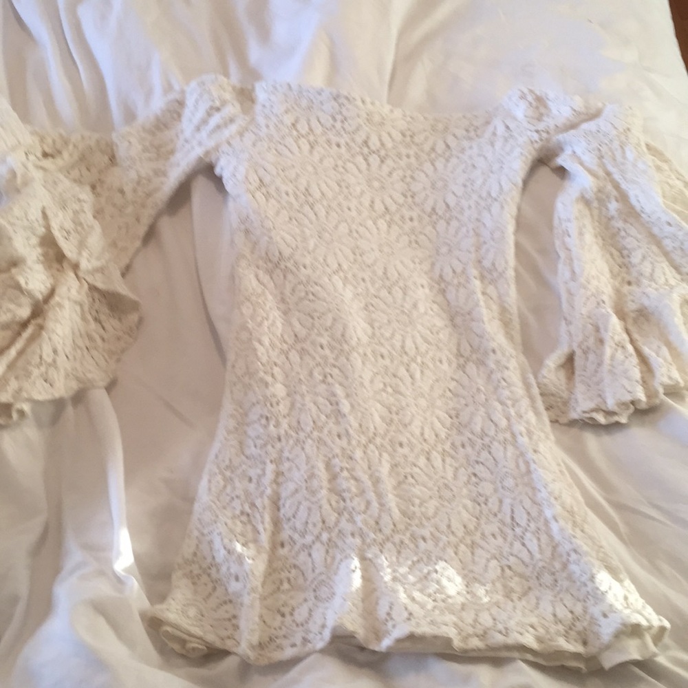 White lace mini with bell sleeves